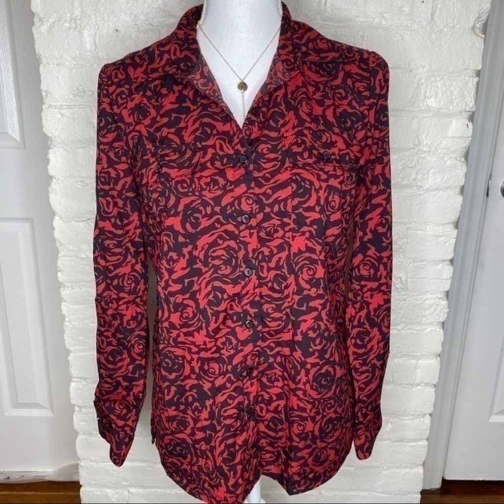 Elementz Red and Black Floral Print Button Down PM
